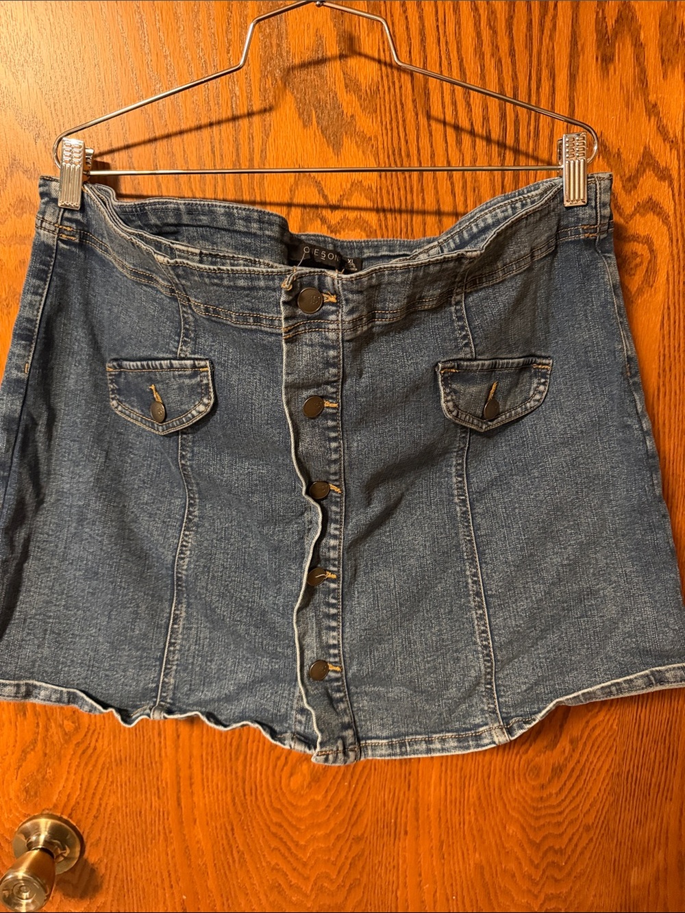 one 5 one Blue Button-Front Denim Mini Skirt